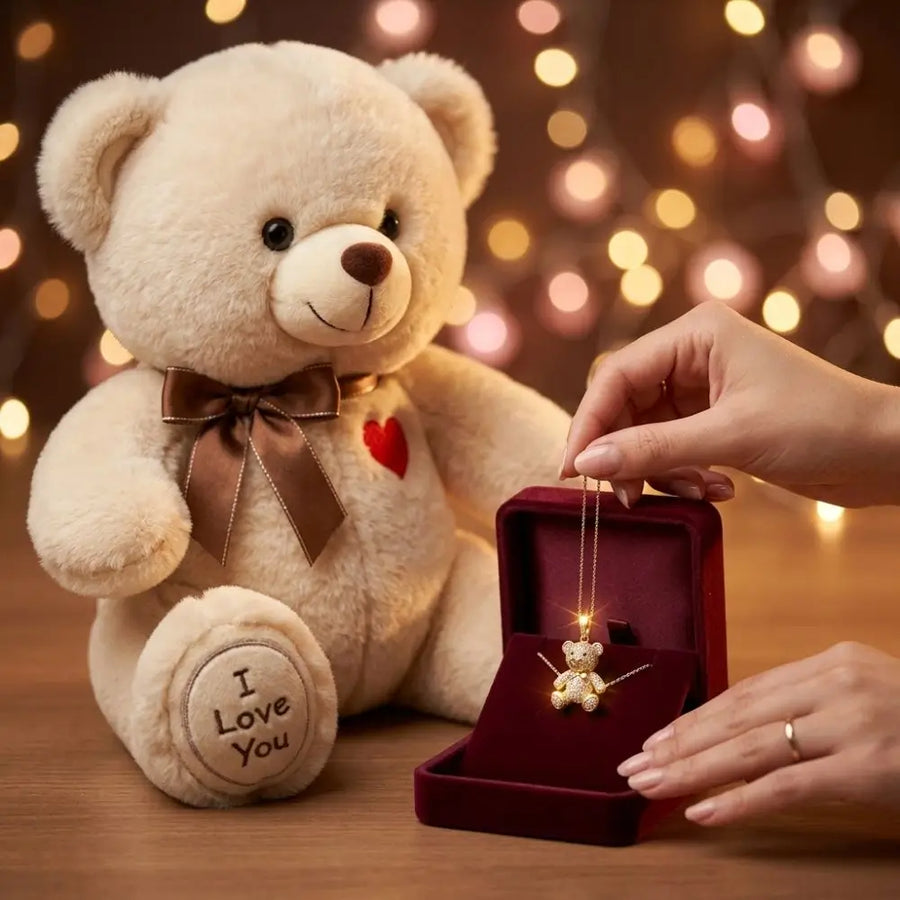 🧸 Peluche Amor Eterno + Collar de Gala. El Dúo Perfecto para Enamorar ❤️
