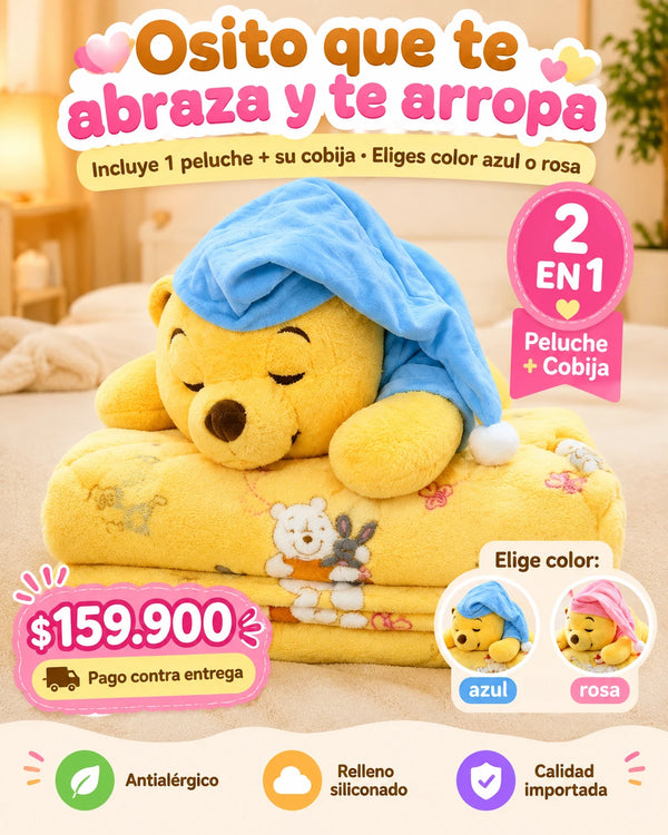 Set de Peluche Winnie the Pooh Durmiendo con Manta de Felpa y Manta Amarilla