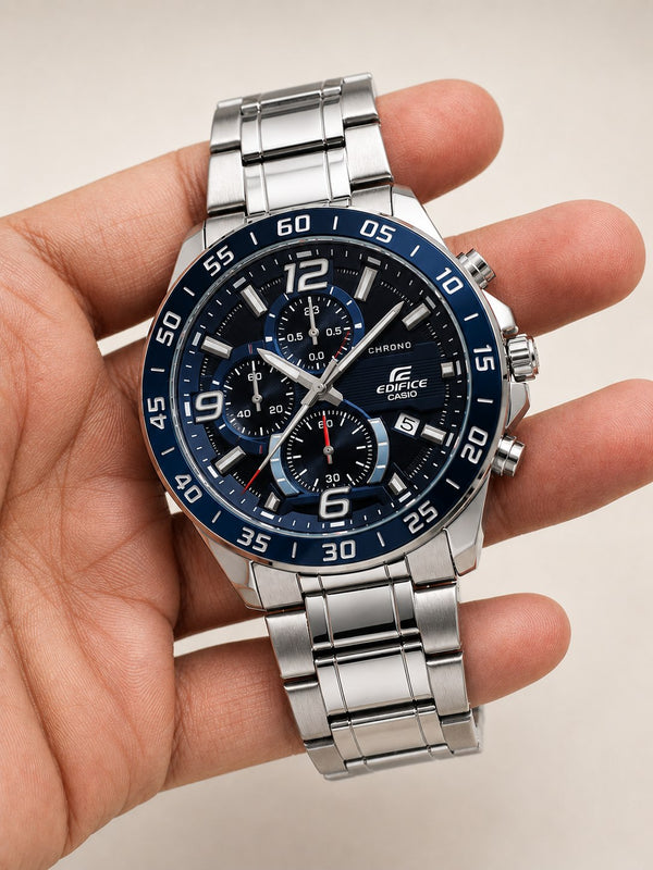 Cronografo Elite - Plata caratula negro-azul