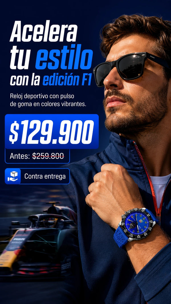 Reloj deportivo estilo F1 con correa de goma.