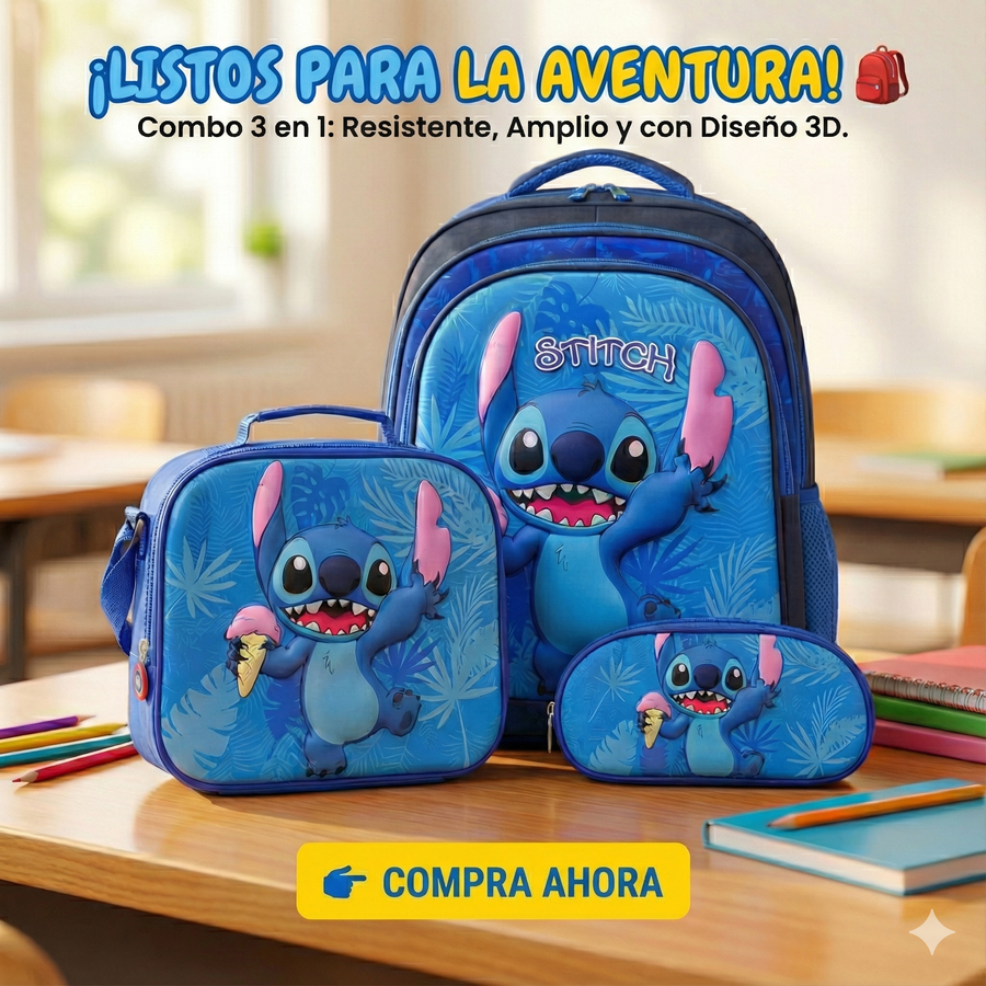Combo Escolar Todoterreno 3 en 1: Morral + Lonchera + Cartuchera