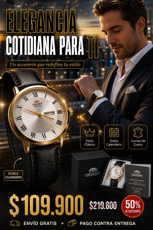 Reloj Clásico Doble Calendario Romanos – Correa de Cuero
