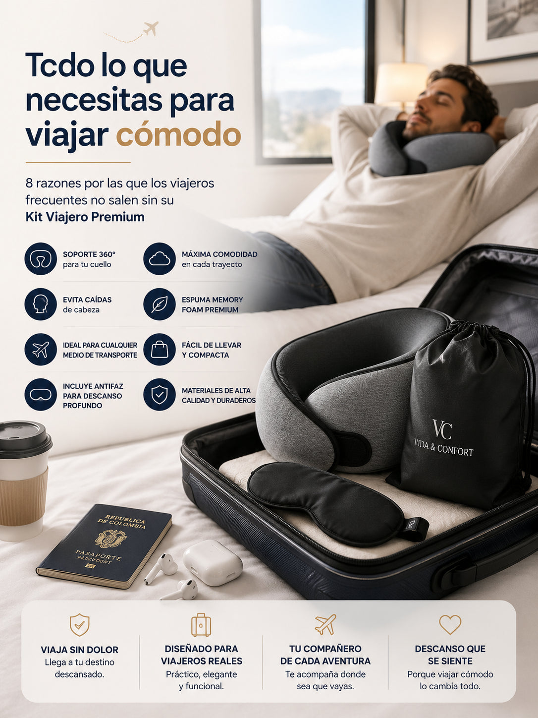 Todo lo que necesitas para viajar comodo - Kit Viajero Premium