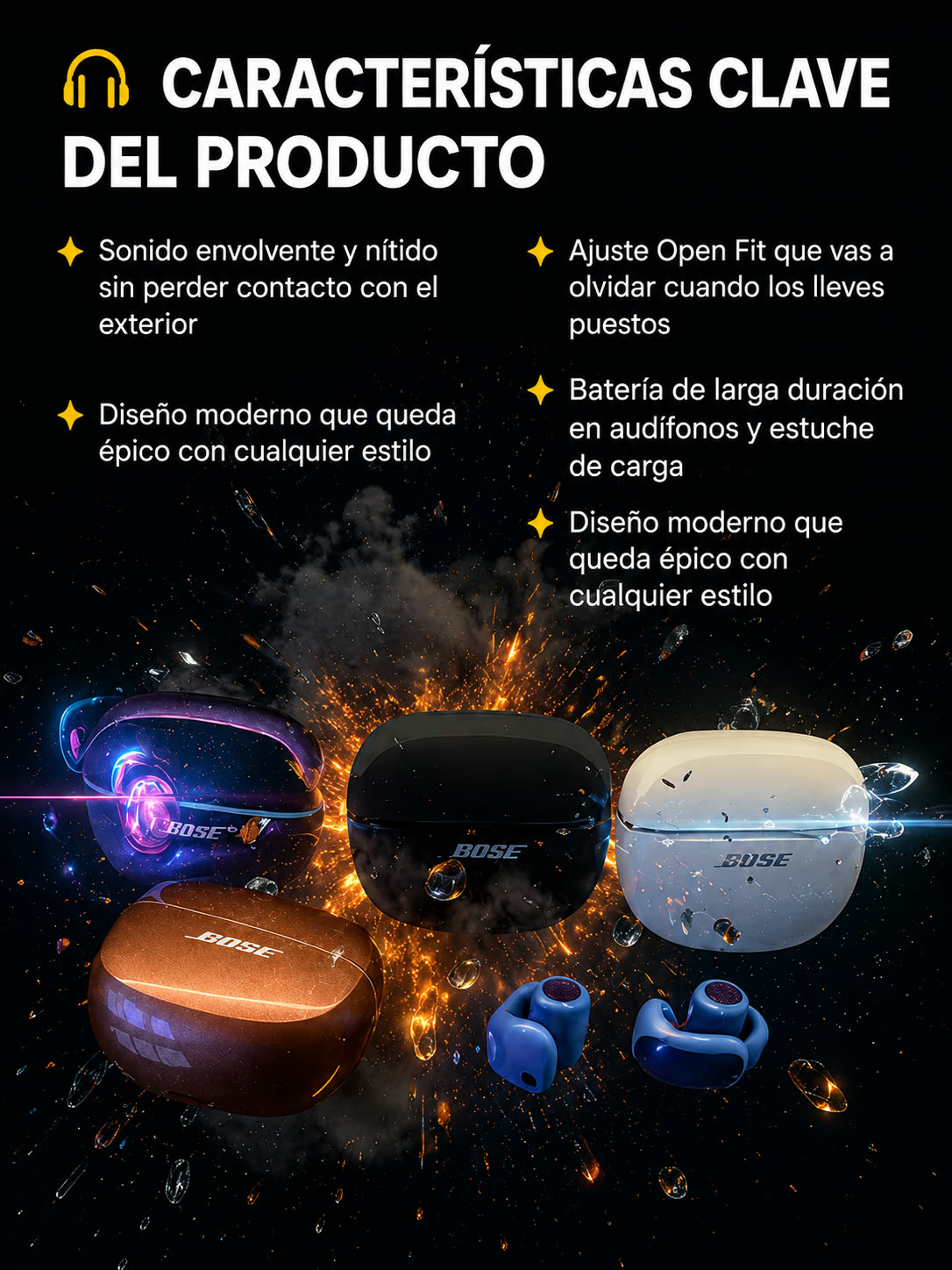 Caracteristicas clave del producto Bose Open-Fit Ultra