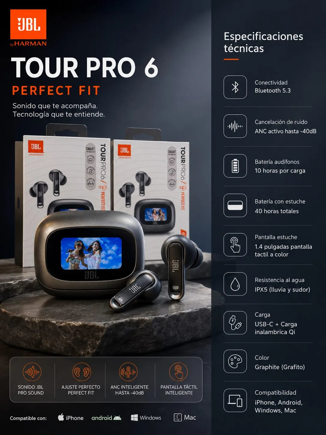 JBL Tour Pro 6 - Especificaciones tecnicas completas